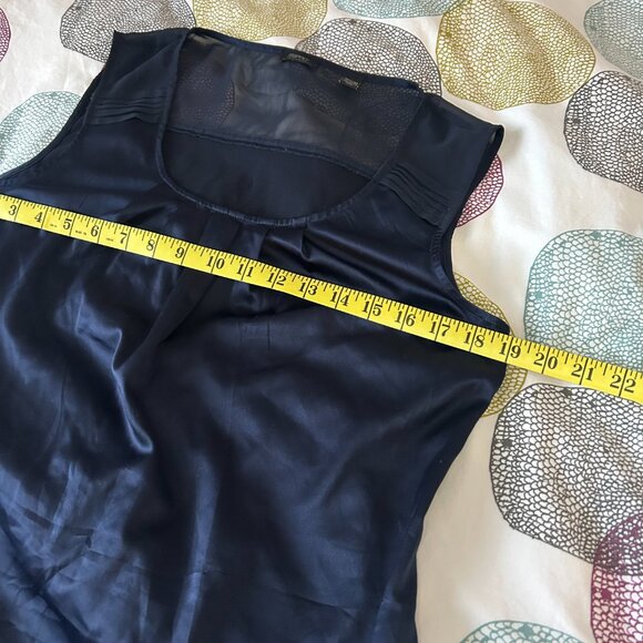 ESPRIT Navy Blue Satin Sleeveless Top Scoop Neck Rushing & Shoulder Detail Large - Picture 7 of 11